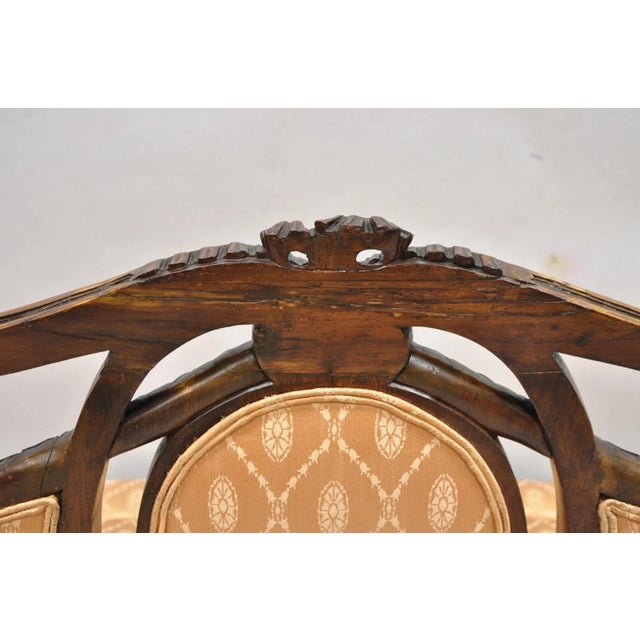 Antique French Victorian Louis XV Style Open Carved Walnut Loveseat Settee Sofa For Sale - Image 15 of 17
