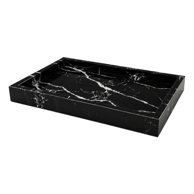 Handcrafted Nero Marquina Marble Tray For Sale
