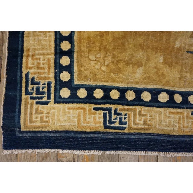 Sand 1800s Yellow Gold Medallion Antique Chinese Ningxia Carpet 4'10" X 6'10" Knotted Pile Wool Rug For Sale - Image 8 of 10