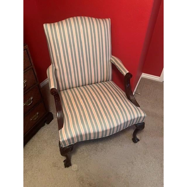 1990s Vintage Queen Anne Upholstered Armchair For Sale - Image 5 of 5