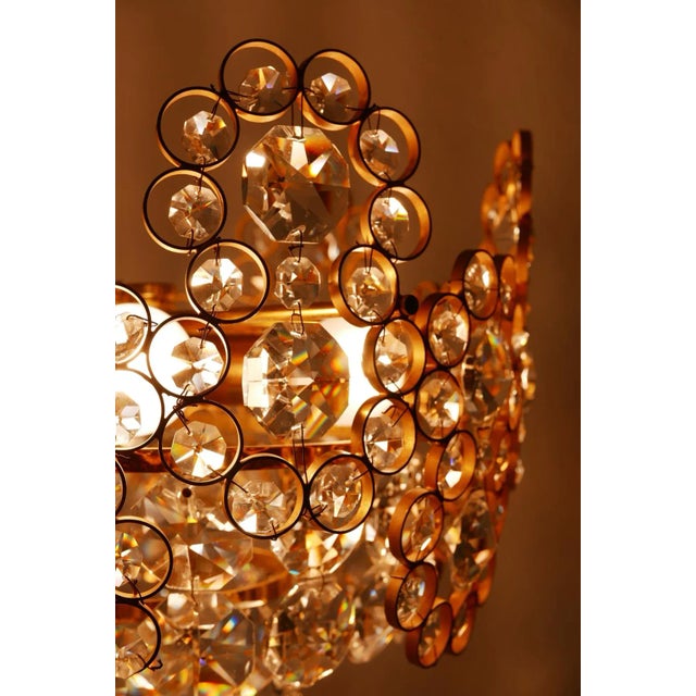 Gilt Brass Facet Cut Crystal Glass Chandelier from Palwa, 1970s For Sale - Image 14 of 15