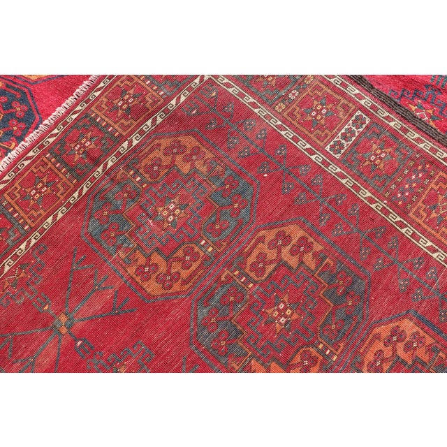 Antique Ersari Rug in Wool With Gul Design in Ivory, Blue, Red and Orange 8'2 X 11'8 For Sale - Image 11 of 11