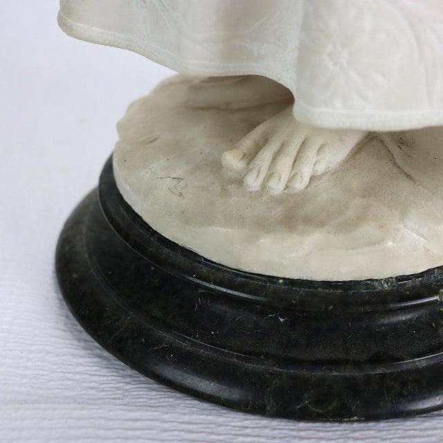 Alabaster Antique Alabaster Sculpture of a Woman With Marble Base, Artist Signed, C1890 For Sale - Image 8 of 15