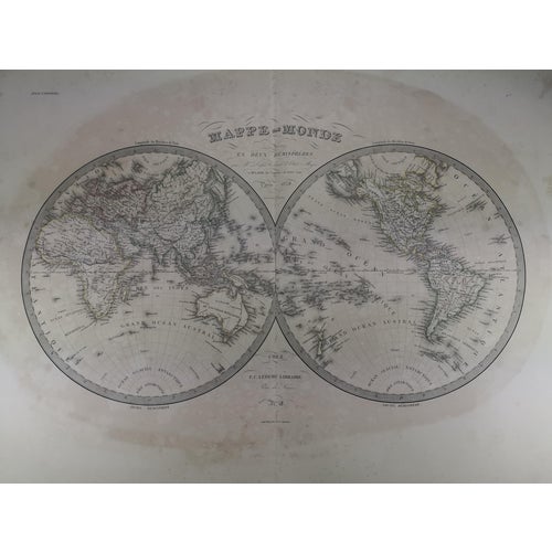 World Map Showing the Two Hemispheres Original 1838 Edition of Pierre M. Lapie Map For Sale
