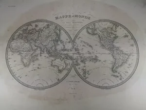 World Map Showing the Two Hemispheres Original 1838 Edition of Pierre M. Lapie Map