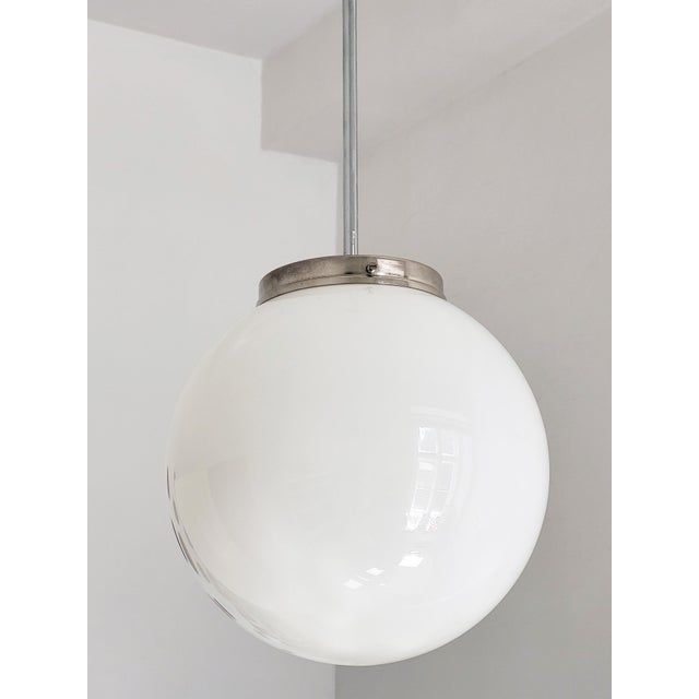 Contemporary Art Deco Globe Pendant Light in Glass and Chrome, 1930s For Sale - Image 3 of 11