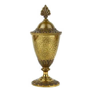 Late 20th Century Small Ornate Bronze Urn With Leaf Finial For Sale
