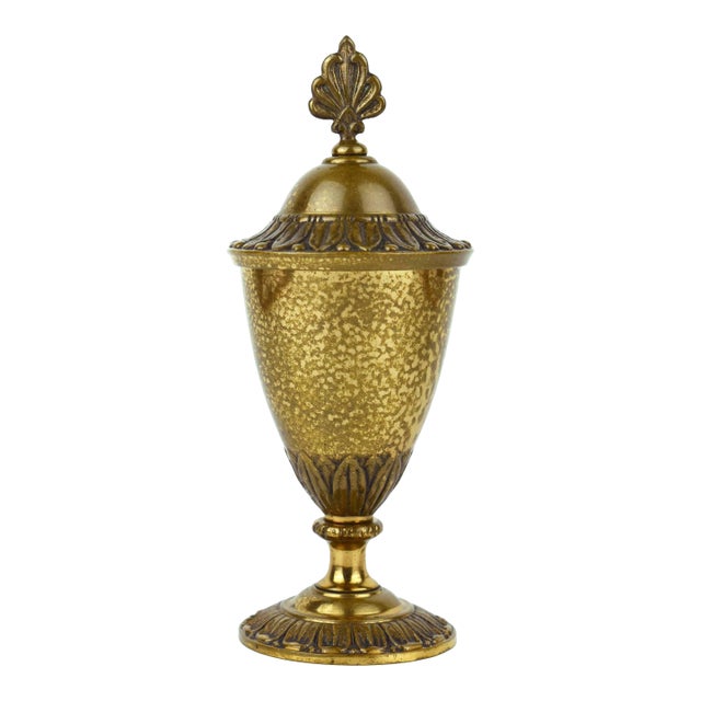 Late 20th Century Small Ornate Bronze Urn With Leaf Finial For Sale