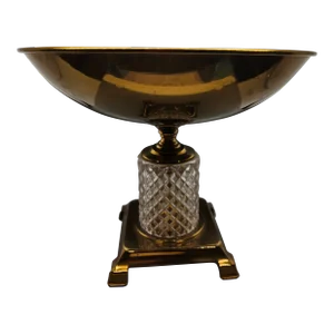 Vintage Brass & Marble Base Fruit Compote Pedestal Bowl, 1960's