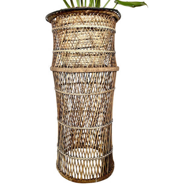 Vintage Mid Century Modern WICKER RATTAN Plant Stand Jardiniere Bohemian Boho Chic perfect for Weddings, Baby Showers,...