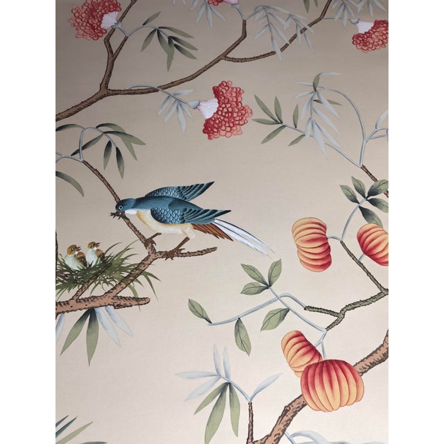 Not Yet Made - Made To Order Hand-Painted Chinoiserie Garden Mural | Birds, Bamboo & Peonies | Set of 3 Panels For Sale - Image 5 of 5