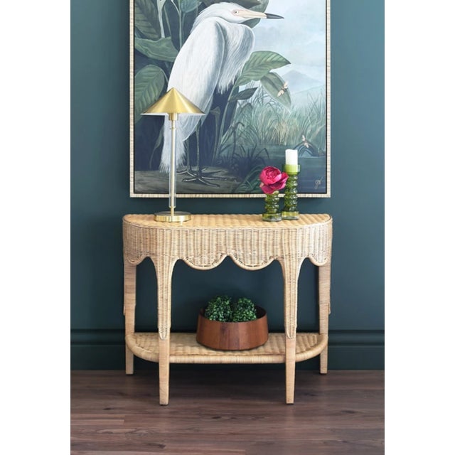 New special order item. Not vintage. A dash of quirk and a dash of fun, this woven rattan console table boasts a scalloped...