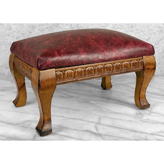 Traditional Antique Edwardian Maple Carved Footstool Ottoman For Sale - Image 3 of 11