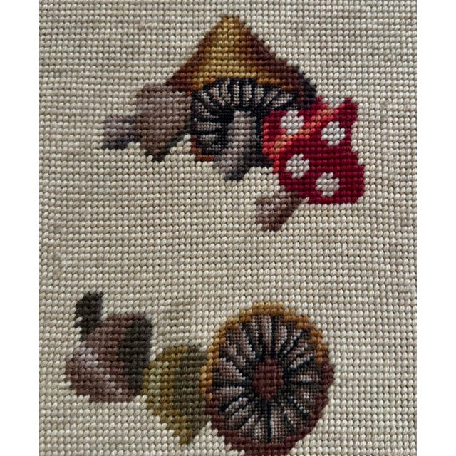 English Vintage Large Botanical Mushroom Needlepoint in Custom Frame For Sale - Image 3 of 6