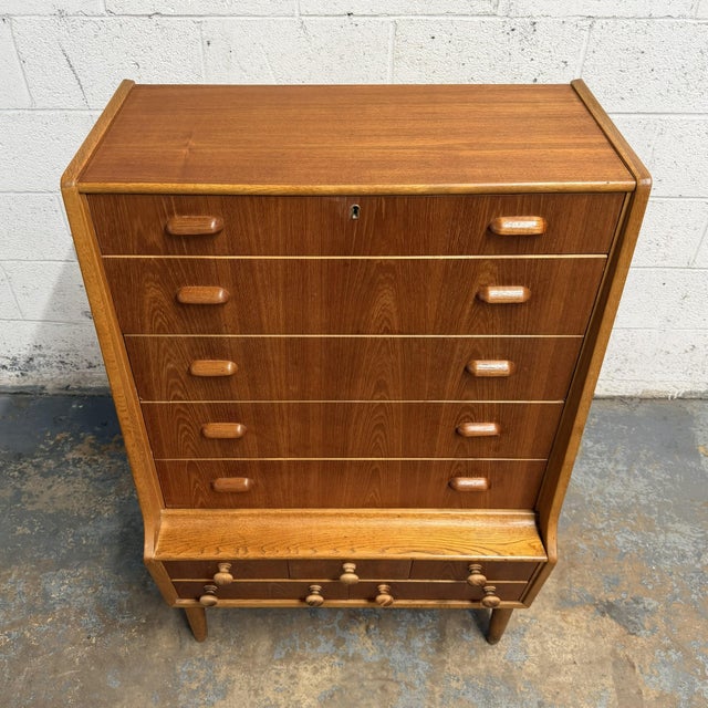 Mid-Century Modern Danish Teak and Oak Ten-Drawer High Chest, Circa 1940s For Sale - Image 3 of 6