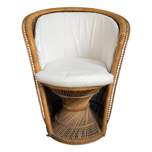 20th Century Modernist Wicker Rattan Wicker Tub Chair with Cushions For Sale