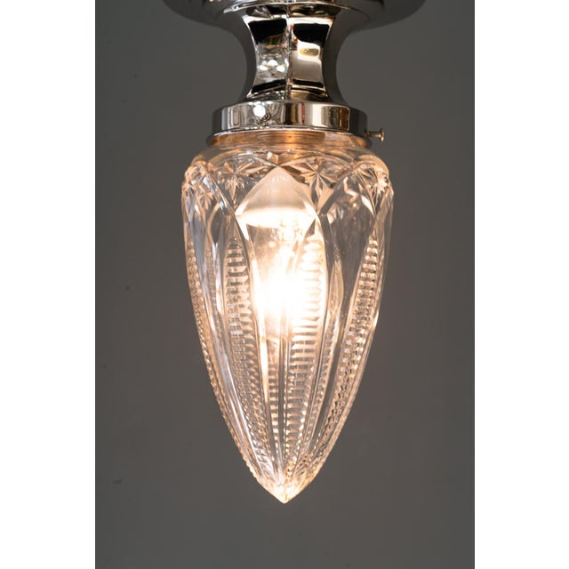 Vintage Nickel-Plated Ceiling Lamps with Cut Glass Shades, 1920, Set of 2 For Sale - Image 10 of 17