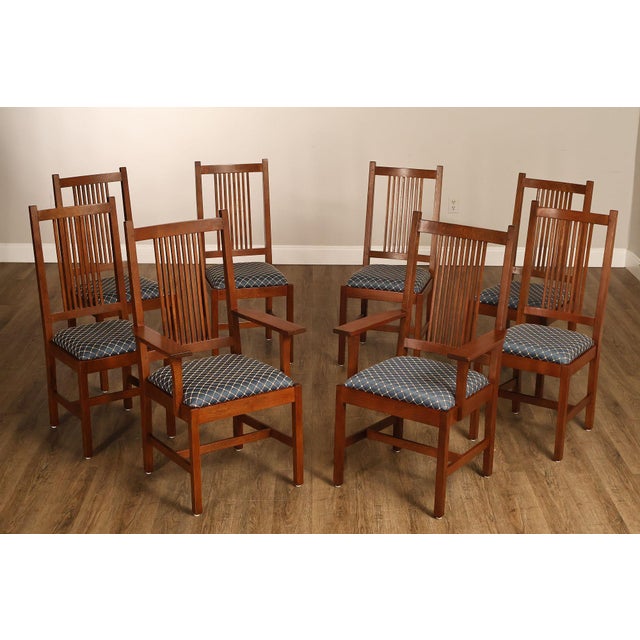 High Quality American Made Stickley Mission Dining Chairs Constructed In Solid Oak. Set Includes Two Arm Chairs And Six...