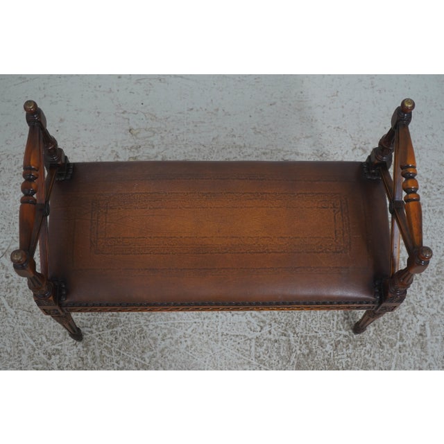 Traditional Theodore Alexander Regency Style Mahogany & Leather Window Bench For Sale - Image 3 of 14