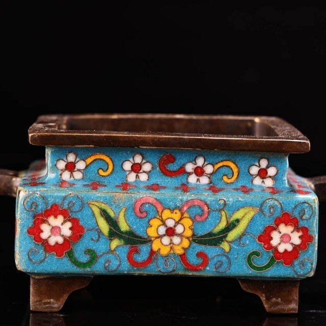 Antique Gilt Bronze Cloisonné Enamel Incense Burner (Ding Shape) For Sale In Los Angeles - Image 6 of 9