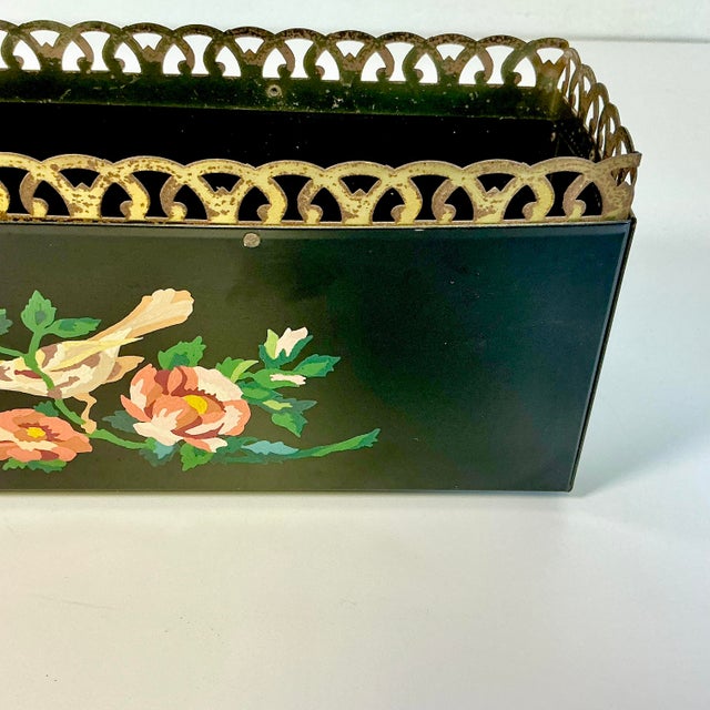 Metal 1970s Vintage Boho Chic Arts & Crafts Hand Painted Metal Tole Planter Box For Sale - Image 7 of 16