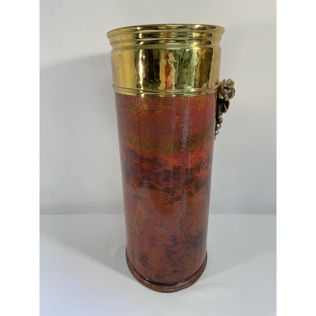 Metal Mid 20th Century Italian Hammered Brass and Copper Umbrella and Stick Stand For Sale - Image 7 of 17