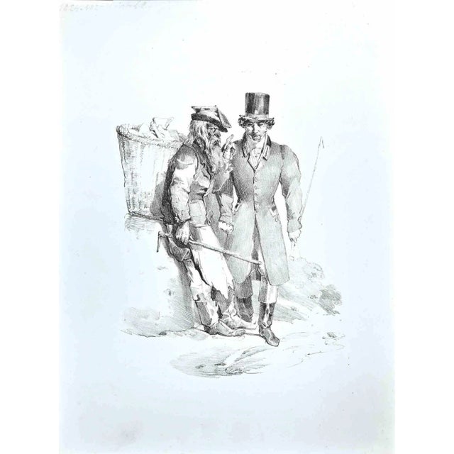 The Gentleman and the Wayfarer, Original Etching, Late-19th-Century For Sale