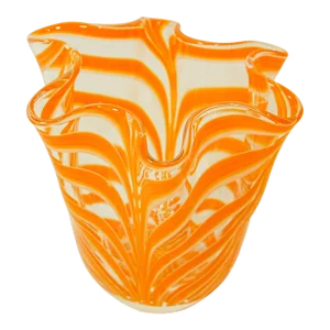 Italian Murano Venetian Vase Orange Swirl Freeform Handkerchief 1970s