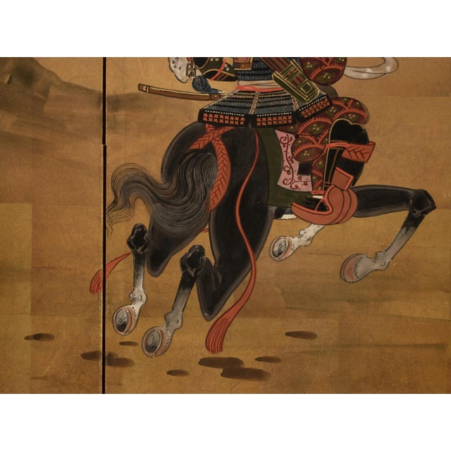 Brass C. 1950-1960s Shōwa Era Japanese Byobu Screen "Samurai" For Sale - Image 8 of 12