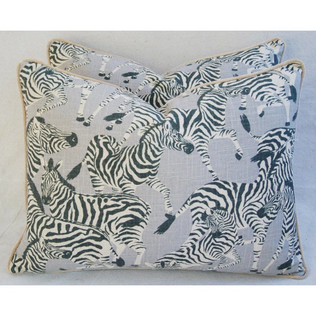 Custom Safari Zebra Linen/Velvet Feather & Down Pillows 24" X 18" - Pair For Sale In Los Angeles - Image 6 of 9