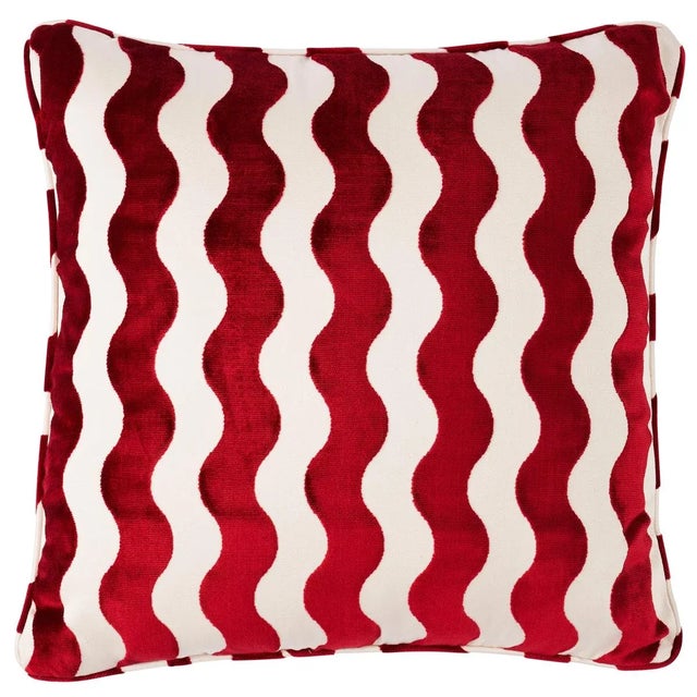 Modern Schumacher x Miles Redd The Wave 20" Pillow in Red For Sale - Image 3 of 3