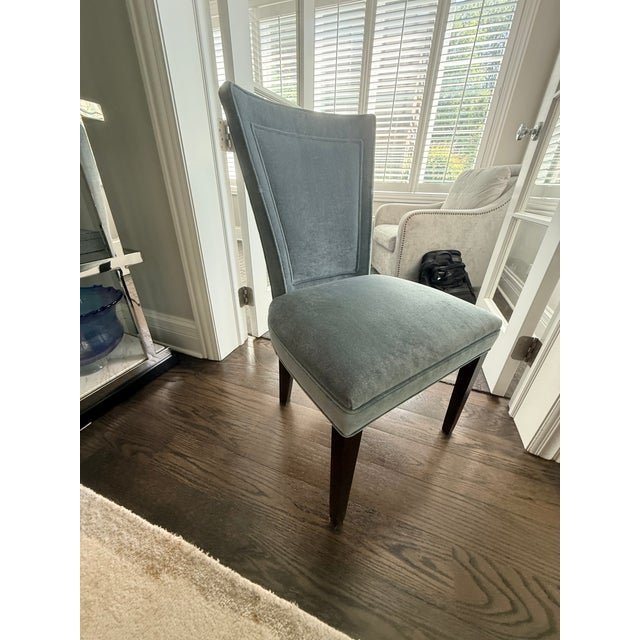 Six custom Hickory Chair flare back dining chairs. Interior designer, Mariette Himes-Gomez collab. Beautiful blue/gray...