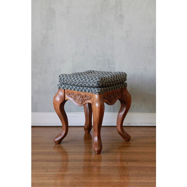 Set of 3 Antique Hand Carved Solid Walnut Stools With Perfect Upholstery For Sale In Los Angeles - Image 6 of 13