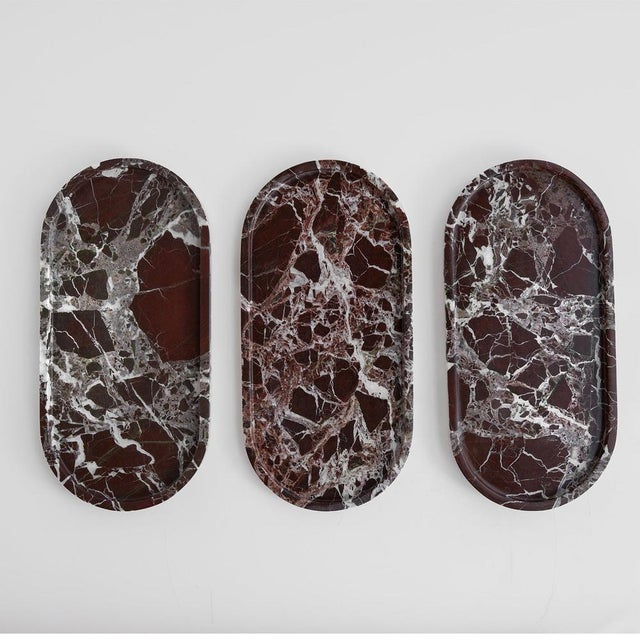 Postmodern Rosso Levanto Marble Oval Tray from Kiwano Concept For Sale - Image 3 of 6