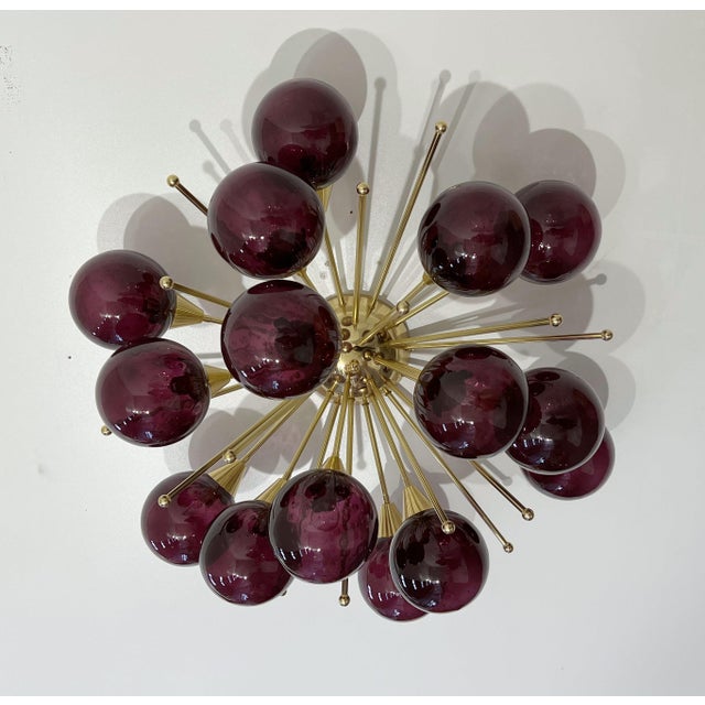 Italian 21st Century Mezzo Polished Brass Amethyst Bubbles Murano Flush Mount by Fabio LTD For Sale - Image 3 of 9