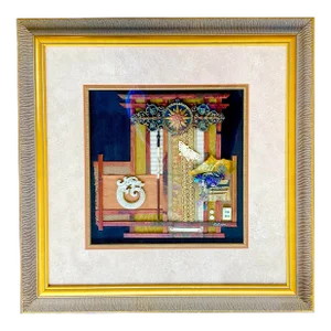1980s Vintage Mixed Media Chinoiserie Collage Assemblage ‘Chivalry’, Framed & Artist Signed.