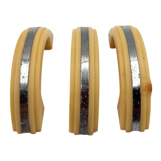 Yellow Art Deco Bright Yellow Bakelite Drawer Pulls W/ Chrome Strip, Set of 6 For Sale - Image 8 of 14