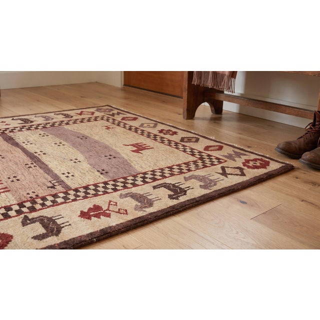 6x9 Ivory Hand-Knotted Wool Animal Silhouette Landscape Traditional Carpet Rug For Sale - Image 9 of 12