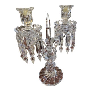 1990s Baccarat Crystal "Bambous" Pattern 2-Light Candelabra For Sale