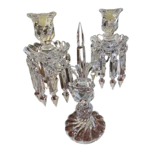 1990s Baccarat Crystal "Bambous" Pattern 2-Light Candelabra