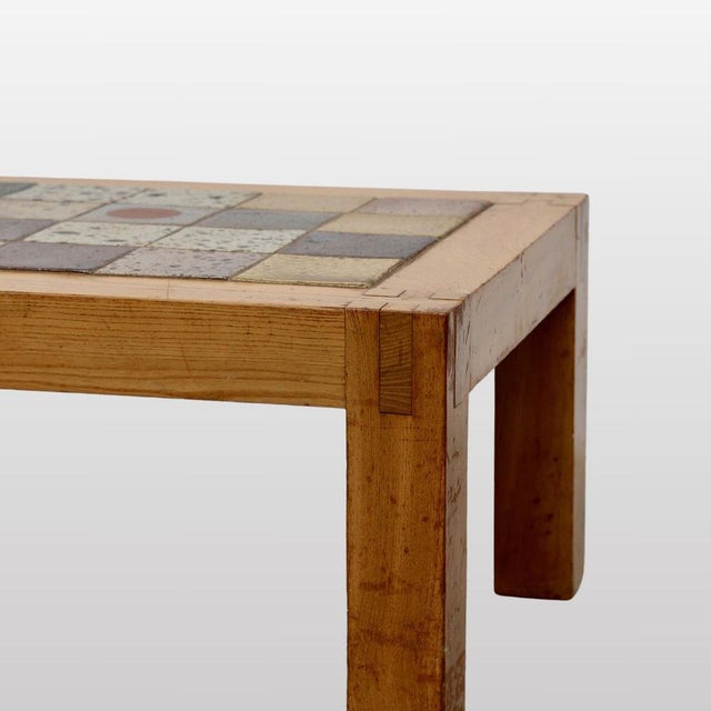Coffee Table in Stoneware with Elm Base attributed to Regain, France, 1960s For Sale - Image 4 of 6