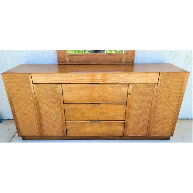 Vintage Founders MCM Dresser With Glass Top & Mirror For Sale - Image 9 of 14