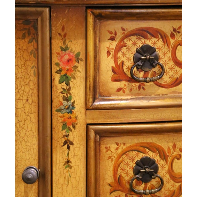 Mid-Century Italian Painted Demi-Lune Commode With Floral and Figural Panel For Sale - Image 10 of 14