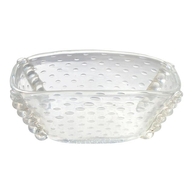 Barovier Toso Murano Vintage Gold Flecks Iridescent Italian Art Glass Mid Century Bowl Vase For Sale