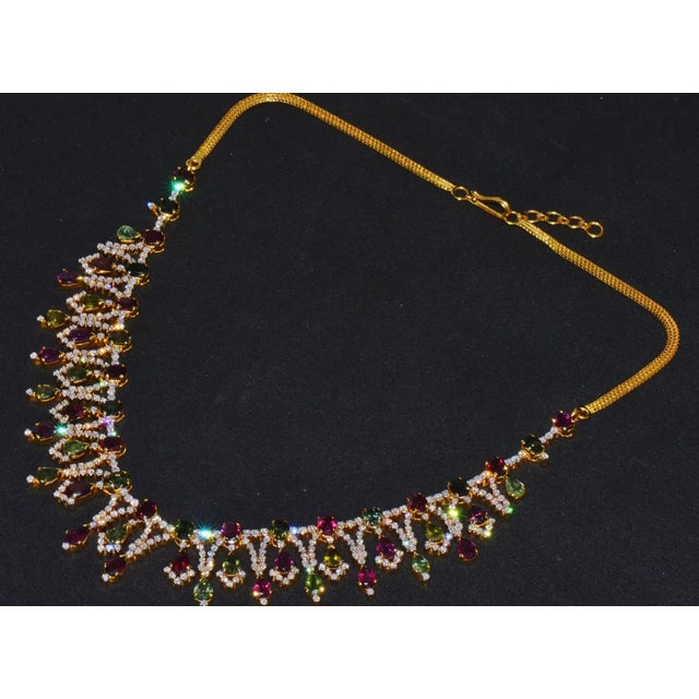 Certified Natural 26.2CTS VS G Diamond Tourmaline 18K Solid Gold Cocktail Necklace For Sale - Image 9 of 13
