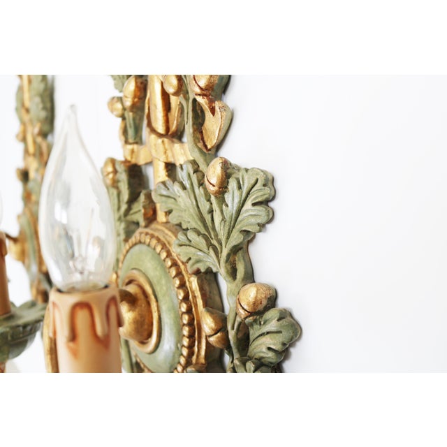 Carved Florentine Wall Lamps with Oak Leaves and Acorns, 1970, Set of 2 For Sale - Image 9 of 12