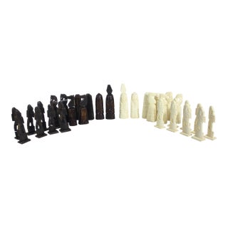 Full Set Vintage Carved Camel Bone Chess Pieces Egyptian For Sale