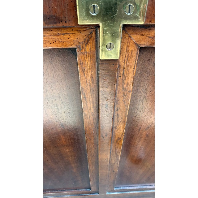 Pair of Henredon Campaign Style Walnut Twin Headboards With Brass Accents For Sale - Image 10 of 12