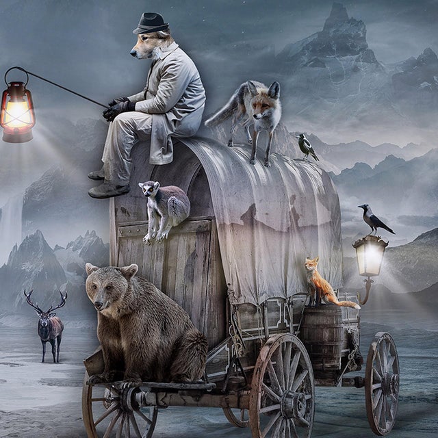 Surrealism In Search of Arcadia II by Marcin Owczarek | Photography - Dye Sublimation on Aluminum surreal landscape with animals For Sale - Image 3 of 5