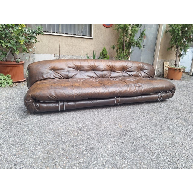 Brown Vintage Soriana Three-Seater Sofa in Dark Brown Leather by Afra and Tobia Scarpa for Cassina, 1960s For Sale - Image 8 of 16